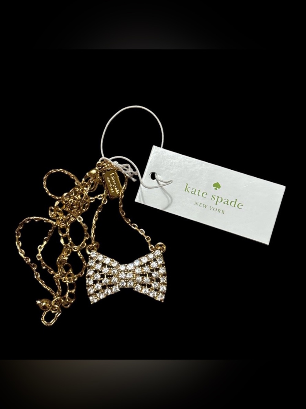 NWT Kate spade gold-tone crystal bow pendant necklace
